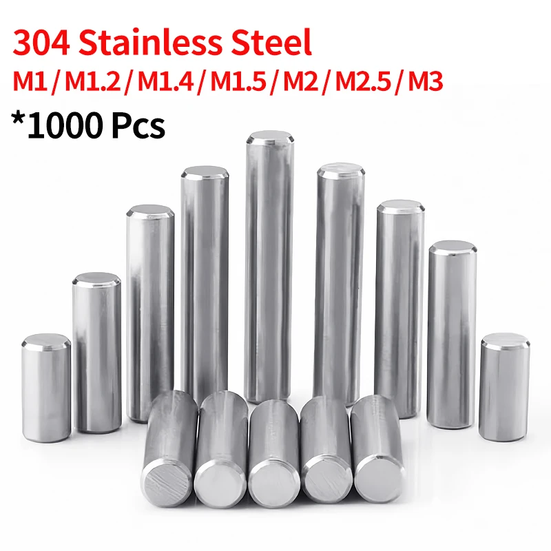 

1000PCS 304 Stainless Steel Pin Double Chamfered Flat Head Cylindrical Pin Solid Locating Fixed Dowel Pin M1 M1.5 M2 M3 φ3-30MM