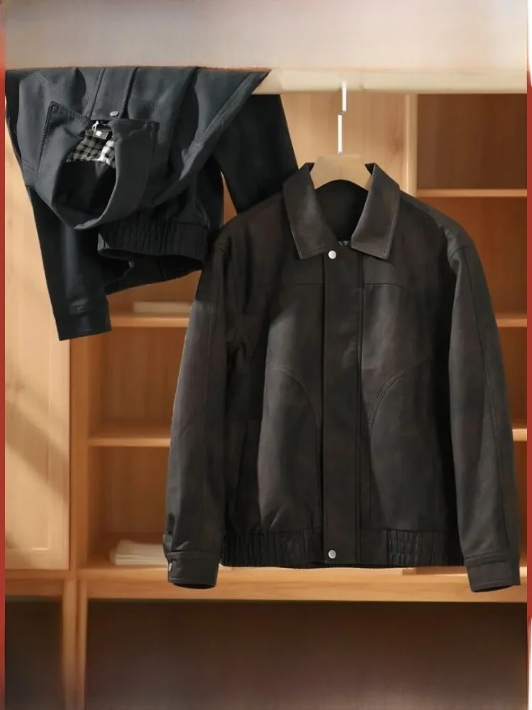 

Повседневная модная мужская кожаная куртка с воротником-стойкой, универсальная верхняя одежда, модная длинная застежка-молния из искусственной кожи