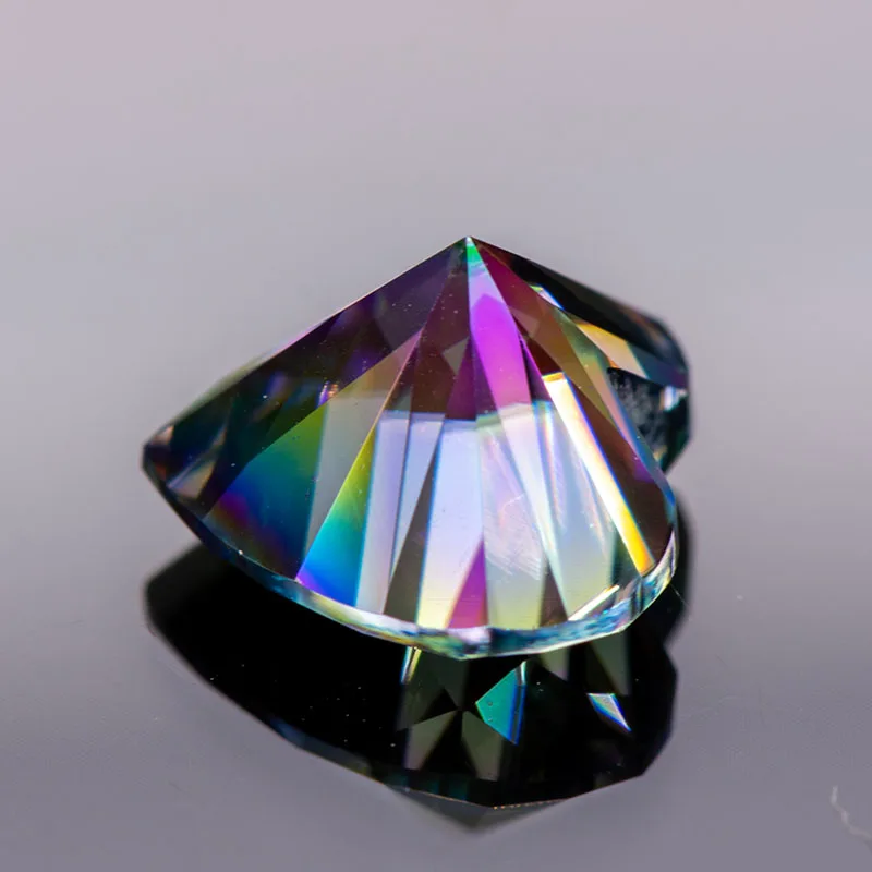 Moissanit-Stein in Regenbogengrün, Herzschliff, Extrem Glänzende Qualität, Hochwertige Charms für Schmuckherstellung, Ringe, Ohrringe mit Zertifikat – Detail 4