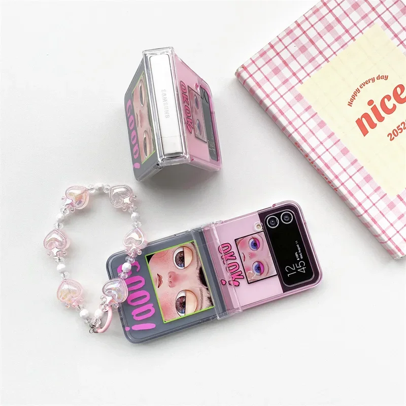 삼성 갤럭시 Z 플립 6 5 4 3 용 귀여운 소녀 휴대폰 케이스, 보호 후면 커버, ZFlip4 ZFlip5 ZFlip6 케이스 쉘