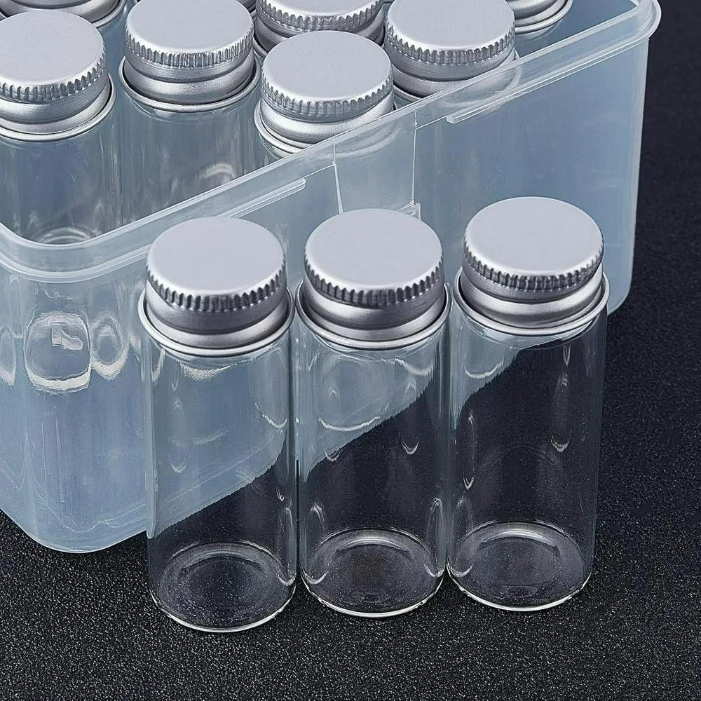 17 قطعة 14 مللي قوارير زجاجات زجاجية صغيرة برطمانات فارغة مع زجاجة عينة من الألومنيوم لتزيين حفلات الزفاف تخزين السائل