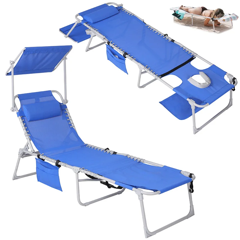 Foldable Sun Tanning Lounge Chair Outdoor Poolside Relax Reading Chair with Face Hole And Arm Holes for Comfortable Sunbathing