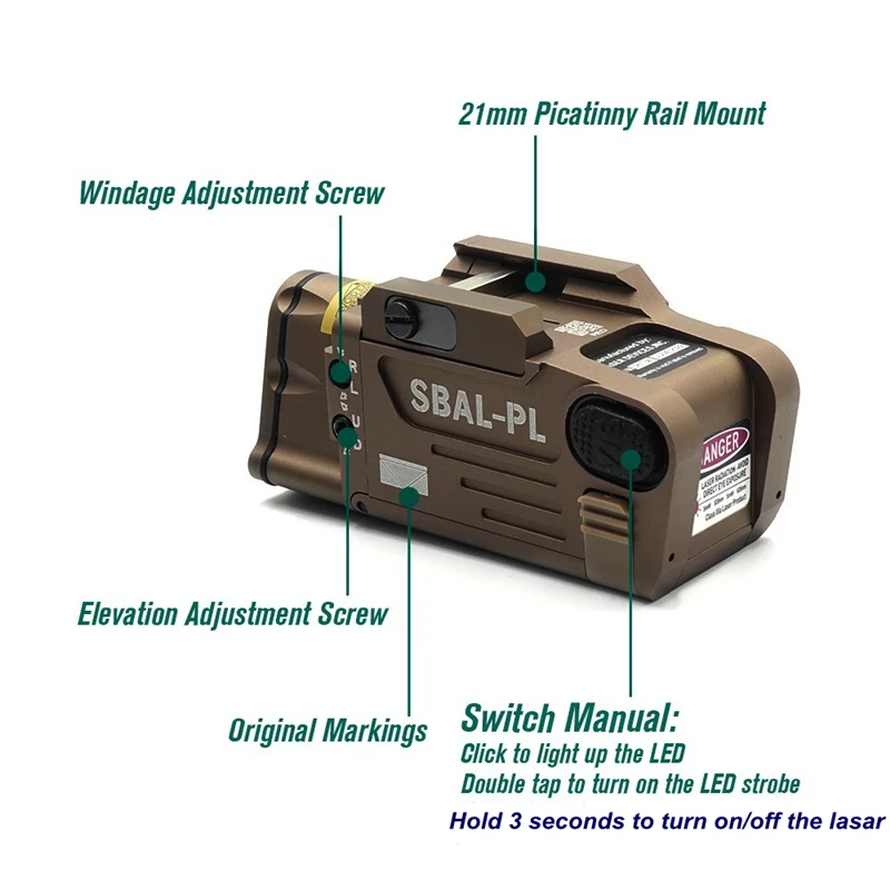 Metallo SBAL-PL Laser Rosso LED Arma Pistola luce Glock 17 19 Airsoft Strobe Torcia Caccia X300 Pistola Scout luce