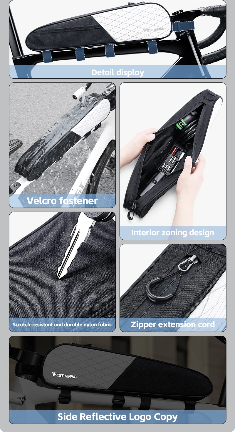 WEST BIKING Fahrrad-Rahmentasche, wasserdicht, stabil, große Kapazität, Werkzeugtasche für Rennrad, MTB, Fahrradzubehör – Detail 2