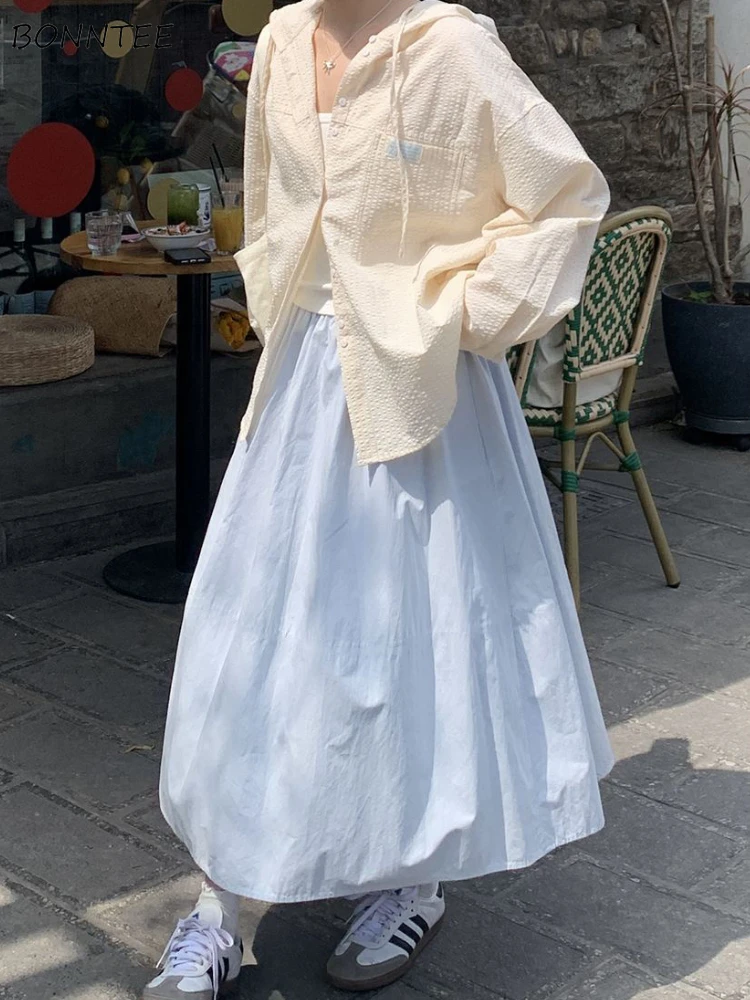 

Light Blue Skirts Women Long Elastic A-line Simple Spring High Waist Korean Style Preppy Loose Fit Design College Vintage Faldas