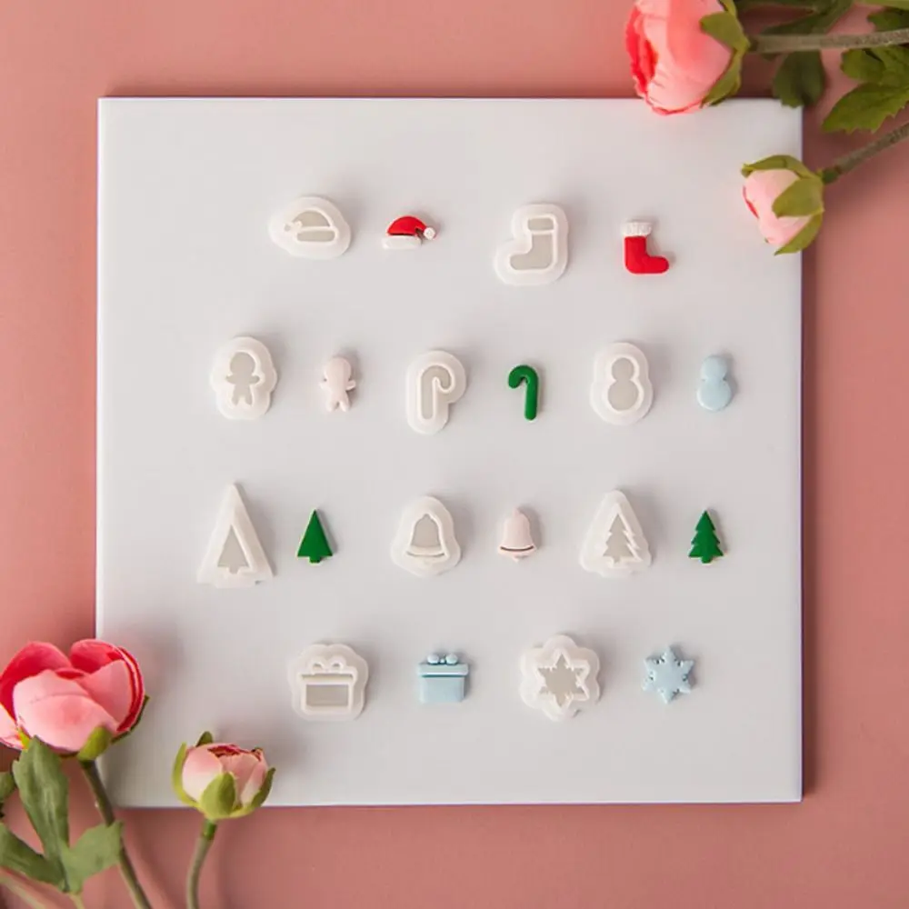 

10PCS Embossed Mold Christmas Polymer Clay Cutter Mold Soft Pottery Handmade Jewelry Making Mold Snowman Christmas Tree