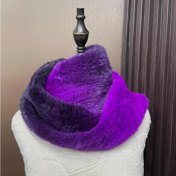 أومبير اللون حقيقية فرو المنك وشاح للنساء الدافئة محبوك إنفينيتي حلقة دائرة الشتاء الإكسسوارات #5