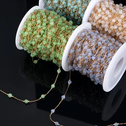 1M Fashion Glass Ball Flat Beads Stainless Steel Beaded Chain Gold Color Chains for DIY Women Necklace Bracelet Jewelry Findings