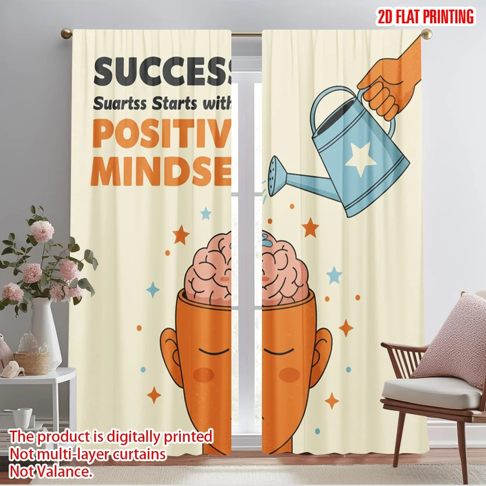 

2pcs 2D flat printing Window Curtains Positive Mindset Brain Growth Success 100% Polyester Without Electricity Festive Curtains