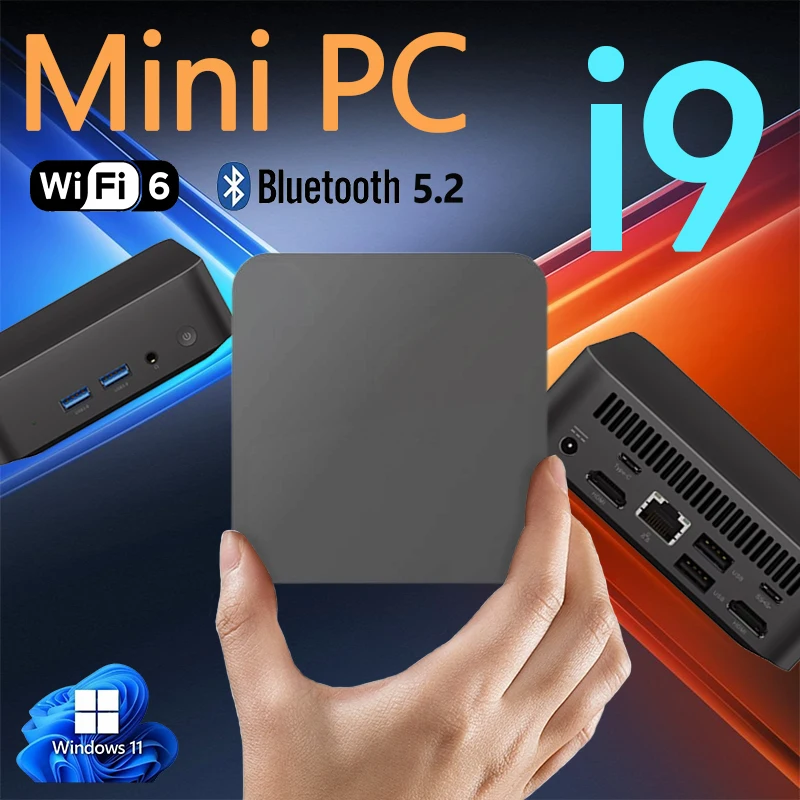 كمبيوتر مكتبي صغير محمول يعمل بنظام Windows 11 Core i9 8950HK كمبيوتر مكتبي 16 جيجابايت LPDDR4 1 تيرا بايت/2 تيرا بايت M.2 SSD WIFI6 BT5.2 ألعاب كمبيوتر جيب صغير جدًا