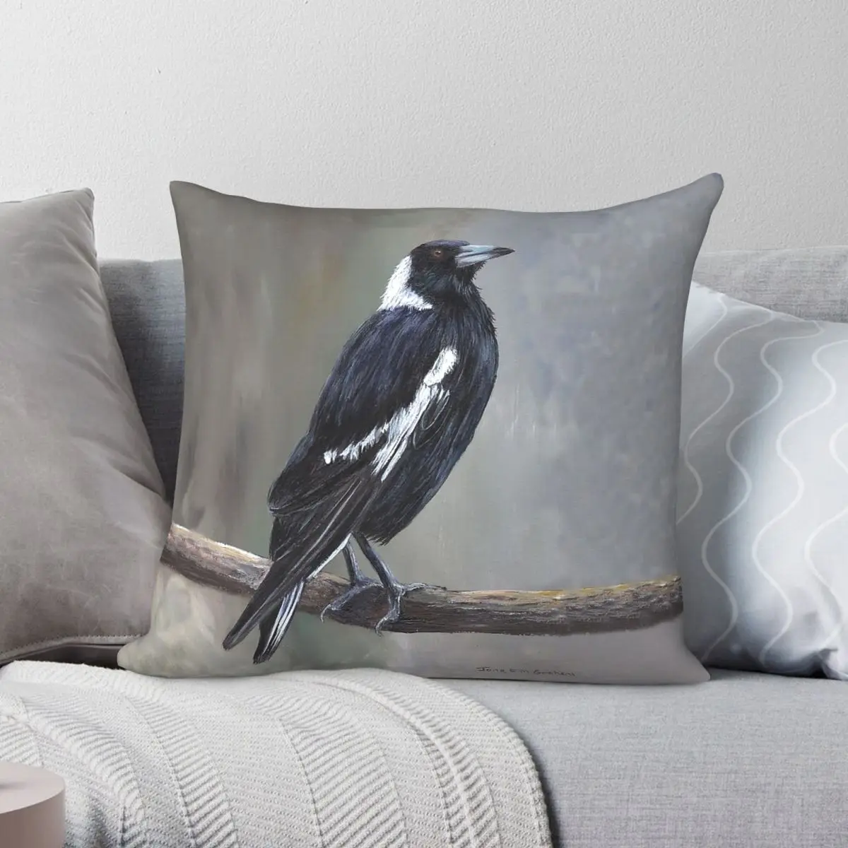 Australian Magpie Bird Pillowcase Polyester Linen Velvet Creative Zip Decor Pillow Case Home Cushion Cover
