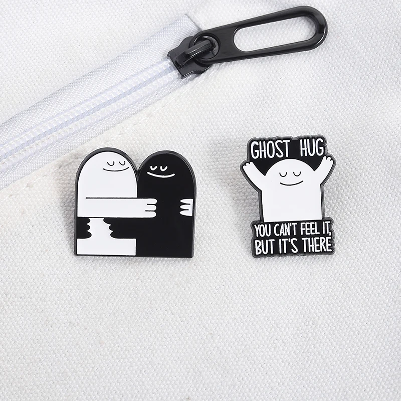 

Ghost Hug Brooch Enamel Pins Halloween Black White Boo Ghost You Can't Feel It,But It's There Brooches Lapel Badge Jewelry Gift