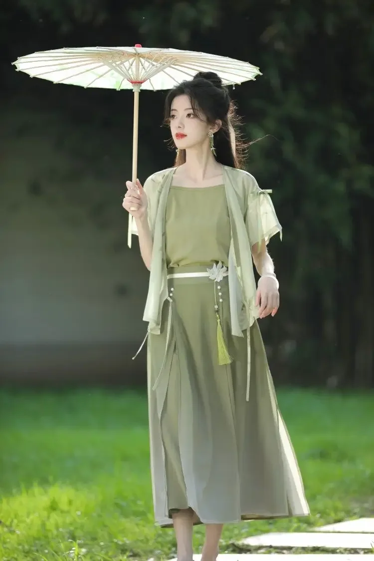 Hanfu moderne de style chinois, robe de thé zen, tempérament, frais, rétro, doux, littérature, art, amélioré quotidiennement, nouveau, été, 2024