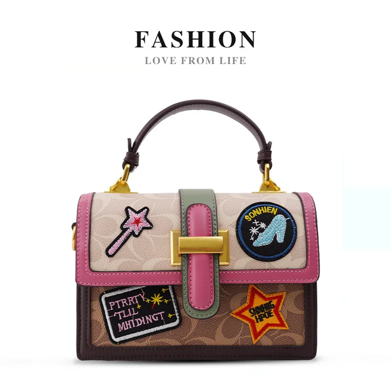 

Повседневная женская сумка с принтом-эмблемой, маленькая квадратная сумка-кроссбоди, стильная наплечная сумка для ежедневного универсального использования