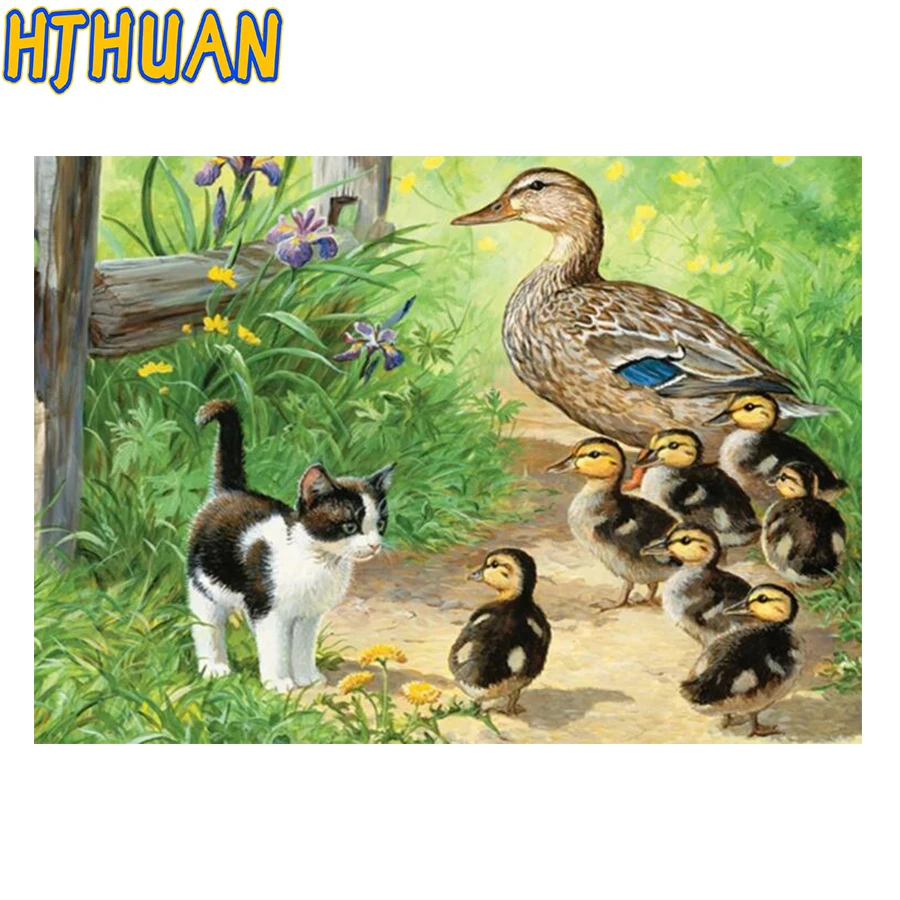 NEW Arrival Diamond Painting Cartoon Set Cat and Ducks Farm Diamant animal Mosaic Embroidery Needlework Cross Stitch Home Decor