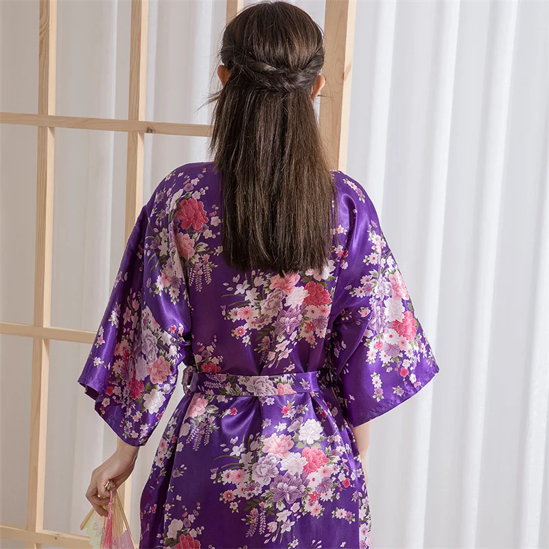 Japonský kimono dámská klasický talár sexy potištěné hedvábí imitace noční košile pyžamo svetr talár dlouhé ležérní župan loungewear