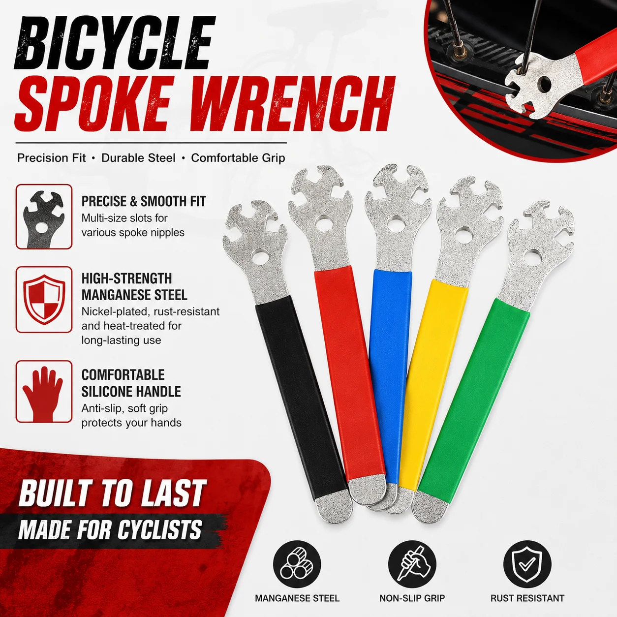 1 Pc Stainless Steel Bicycle Spoke Wrench Multiple Adjustment Tool for Mountain Bike Wheel Spokes Correction and Replacement