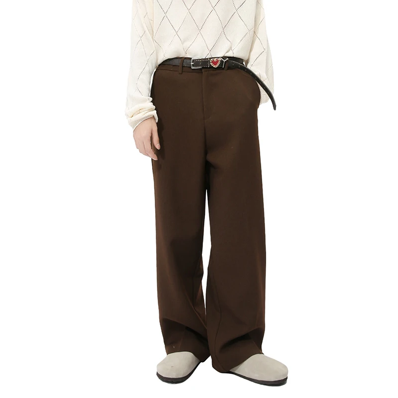 IEFB New Korean Style Men's Suit Pants Soldi Color Casual Straight Droop Bottom Wide Leg Loose Simple Male Trousers 2024 9C7378