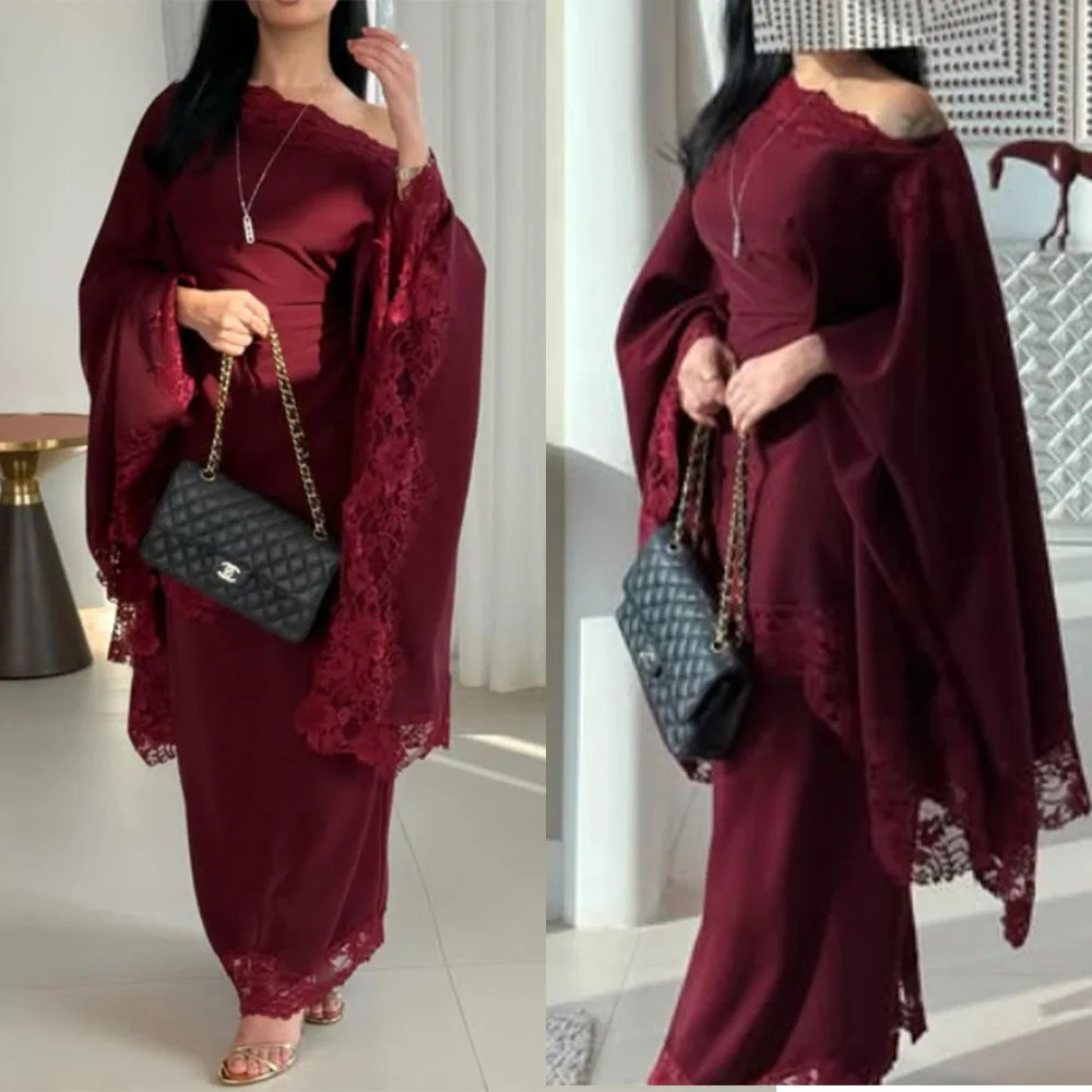 

Высококачественное индивидуальное вечернее платье для женщин, красное, с кружевом, длинными рукавами, длиной до щиколотки, для выпускного вечера, Robe De Soirée, Vestido