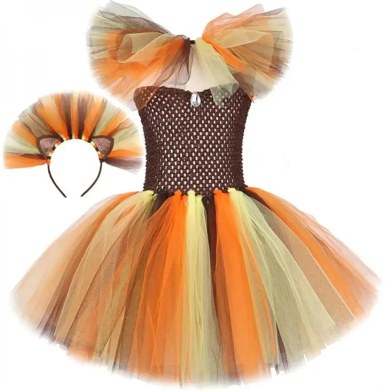 

Lion Dress Costume Girls Holiday Party Tutu Princess Dresses Fancy Party Animal Cosplay Carnival Halloween Costume Clothes Set