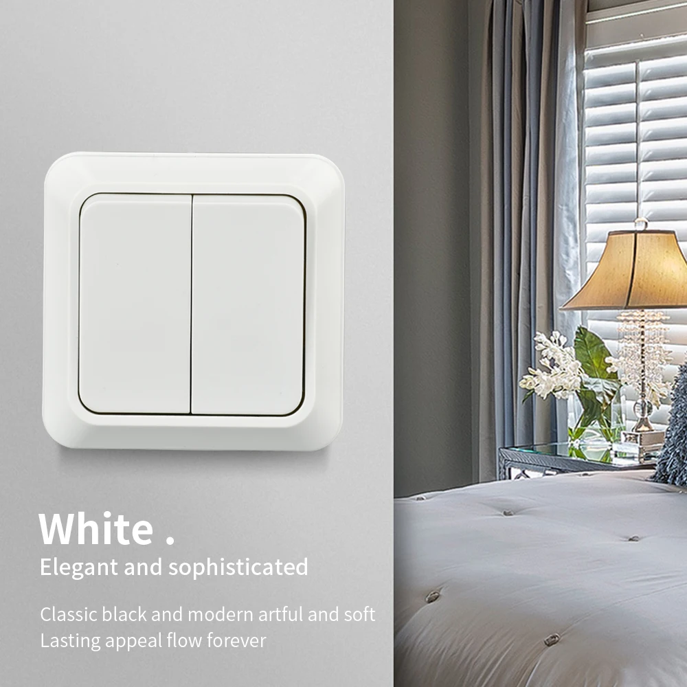 WESA White Wall Mount Switch Classic Flame Retardant Plastic Panel 2 Gang 1 Way Vintage Imitation Color Wall Switch 16A AC