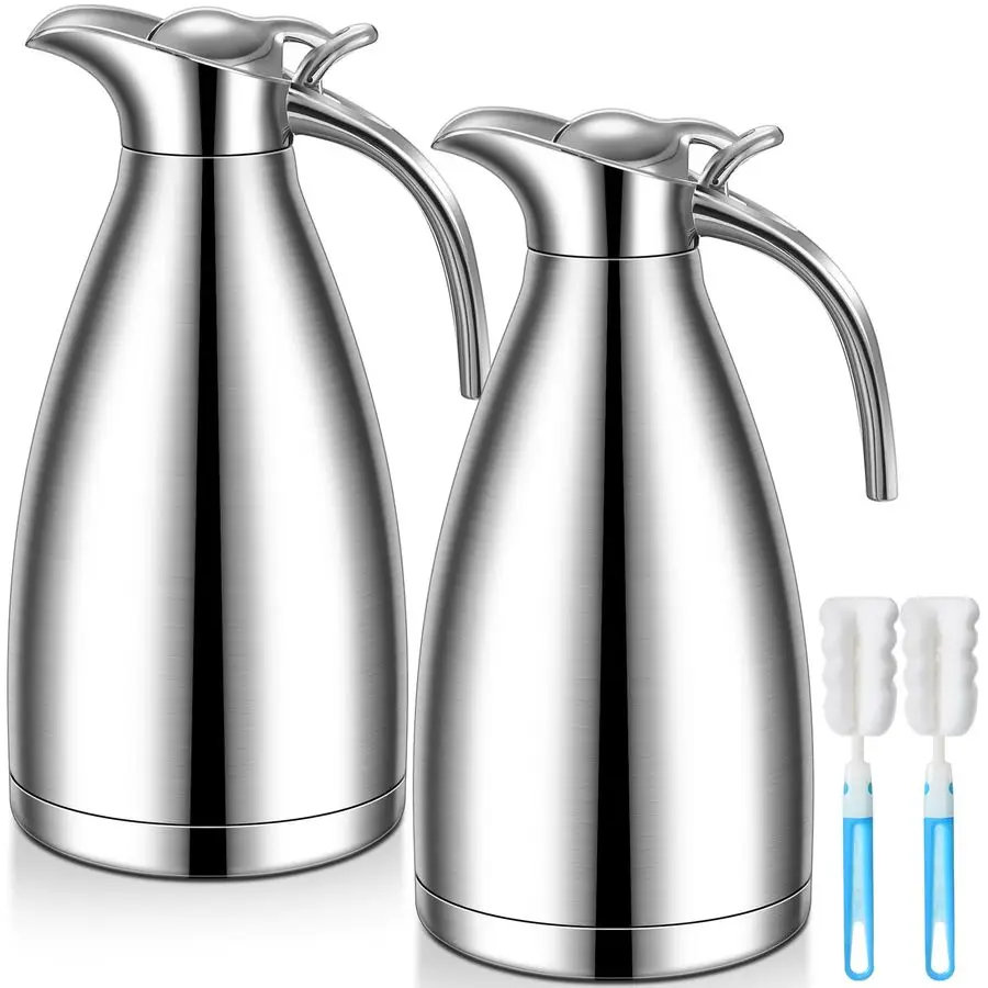 

2 шт., 68 унций, термокофейный графин, изолированный графин для кофе из нержавеющей стали для горячих жидкостей, вакуумный термокастрюля, дозатор сливочников с