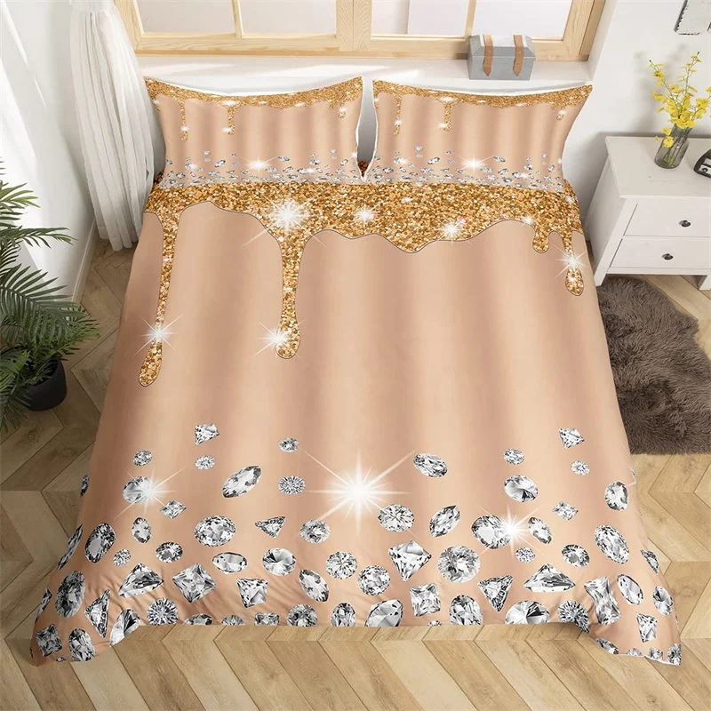 

Silver Glitter Duvet Cover Bling Party Decorations Bedding Set Microfiber Diamond Comforter Cover Queen For Boys Girls Children