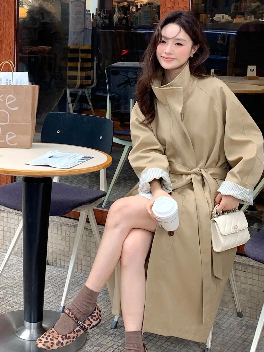 

Khaki Trenchcoat Jacket Overcoat Women's 2026 New Spring Autumn Korean Loose Long Double-Breasted Belt Chic Casual Windbreaker