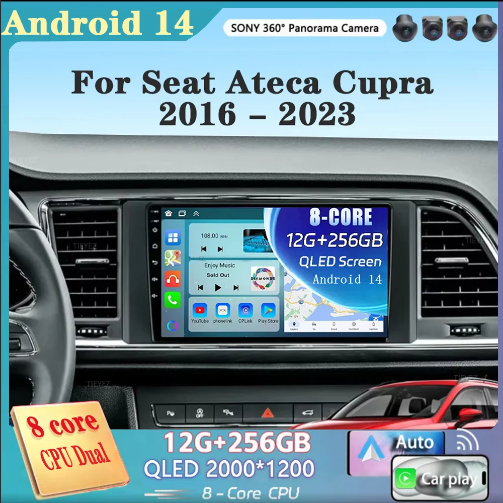 Android 14 Für Seat Ateca Cupra 2016 - 2023 Auto Radio Navigation Multimedia Player Stereo WiFi + 4G