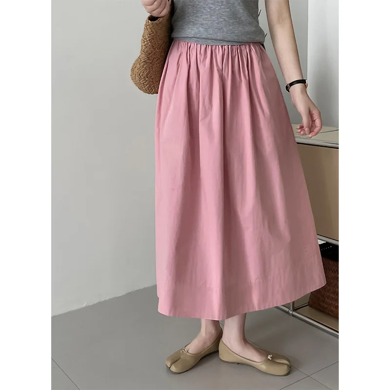 Women Midi Spring Casual Women's Skirt Flared Hem Skirt Loose Simple Vintage Female Pleated Skirt