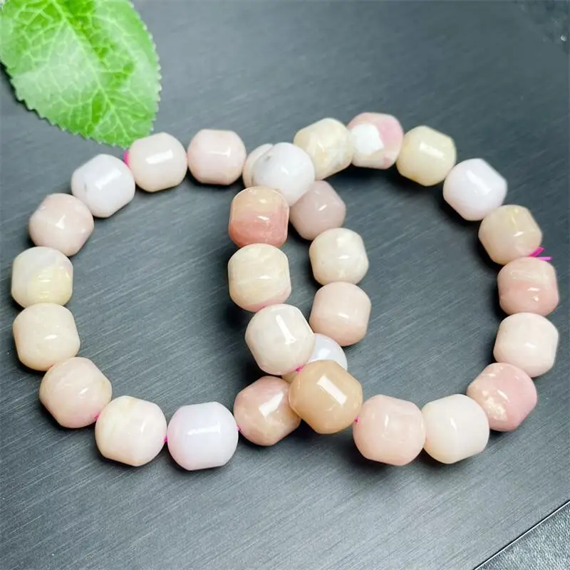 Natural Pink Opal Bucket Bead Bracelet Crystal Healing Stone Stretch Gemstone For Women Birthday Present Lover Gift 12X13MM