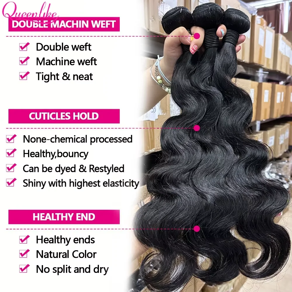 Queenlike 3+1 Echthaar-Bundles Body Wave mit 2x6 Lace Closure, 12A Brasilianisches Rohhaar-Bundles mit tiefem Mittelteil und HD-Lace – Detail 4