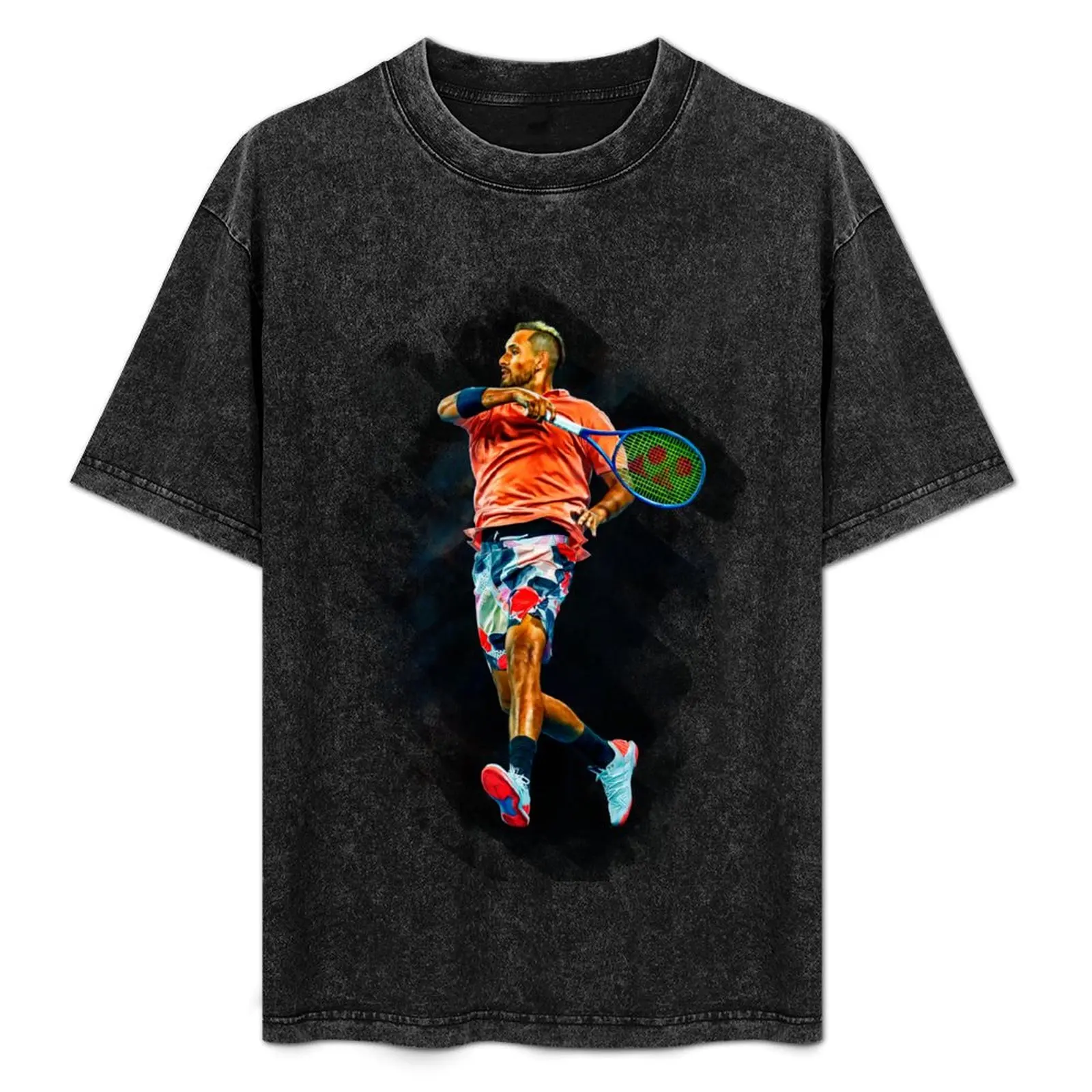 Nick Kyrgios plays forehand at Australian Open 2020. Digital artwork print wall poster. Tennis fan art gift. T-Shirt