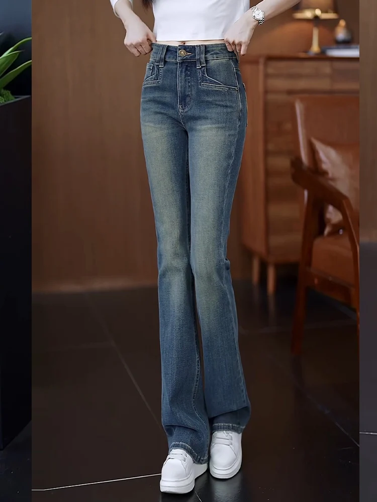 

Retro High Waist Bell Bottom Jeans Women's Spring Autumn 2026 New Style Slim Fit Nine-Piece Hoof Pants plus Size