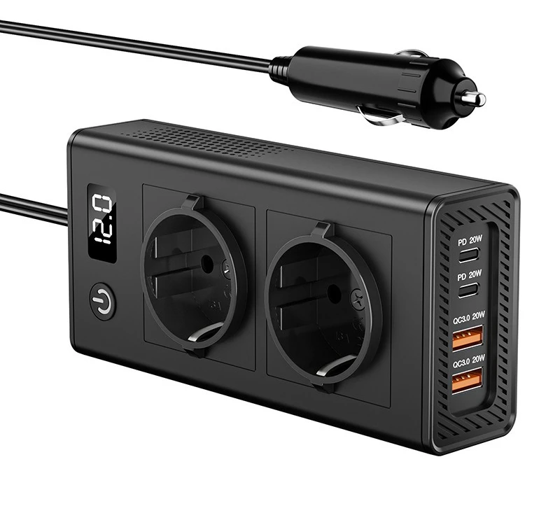 200W car inverter European standard with digital display DC12V to AC220V power converter PD20W fast charging