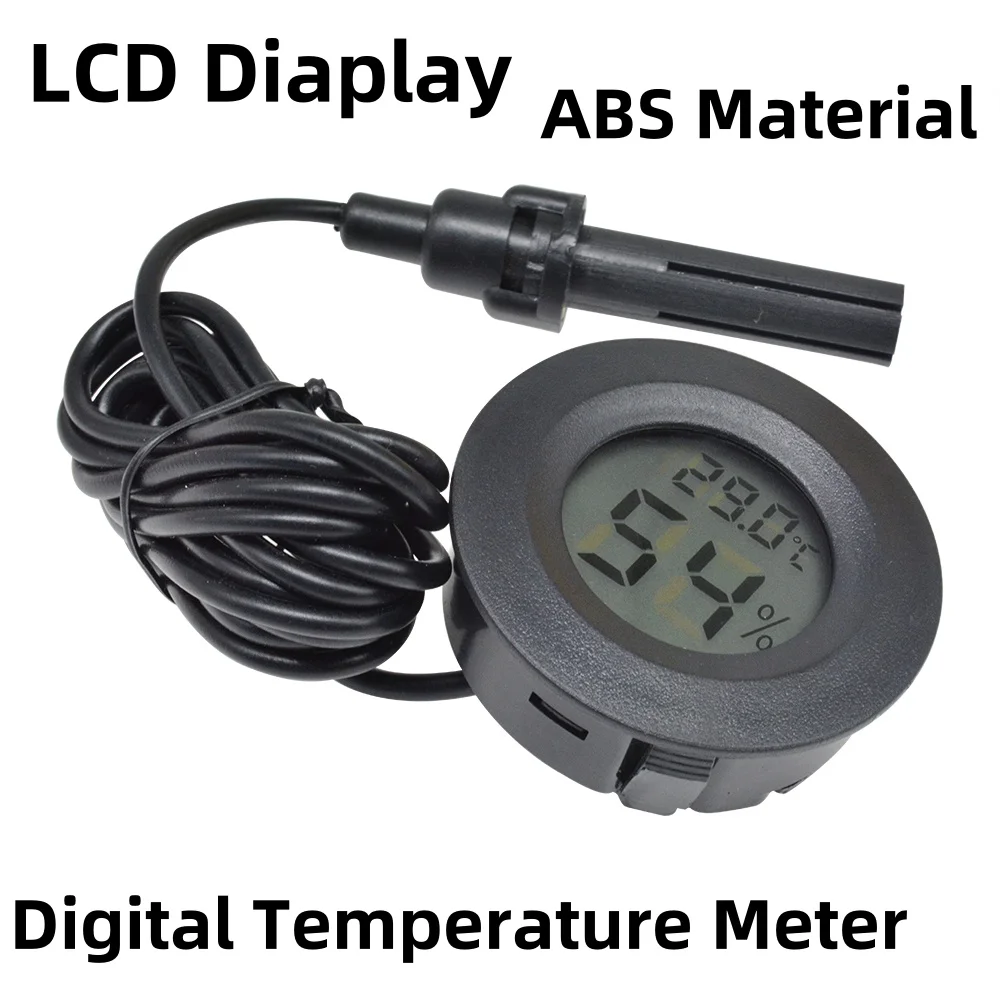 Rundes eingebettetes digitales Thermometer-Hygrometer-Messgerät, Temperatur- und Feuchtigkeitsmessgerät mit Sonde, 1,5 Meter, Schwarz für Aquarium