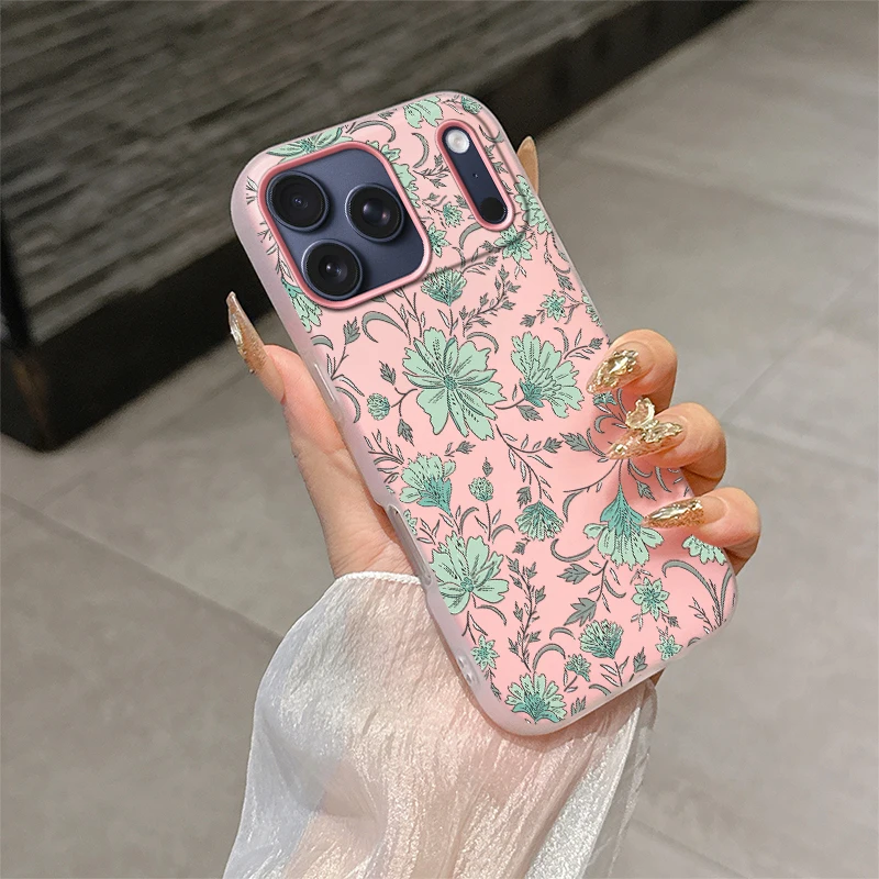 Чехол для телефона с рисунком цветка для iPhone 17 Air 16E 16 13 17 15 Plus 11 12 14 Pro Max Роскошная матовая желейная силиконовая задняя крышка 2-в-1