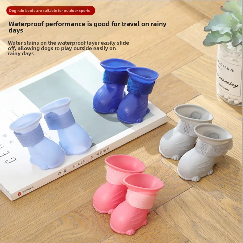 4pc/pair Dog Rain Boots Jelly Rain Boot Covers Dirt-proof Anti-slip Cold-proof Paw Covers Wear-resistant Pet Shoes