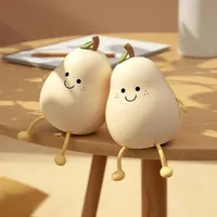 LED Pear Fruit Silicone Night Light 7 Colors Dimming Touch USB Rechargeable Cartoon Bedside Lamp Bedroom Decor Cute Kid Gift