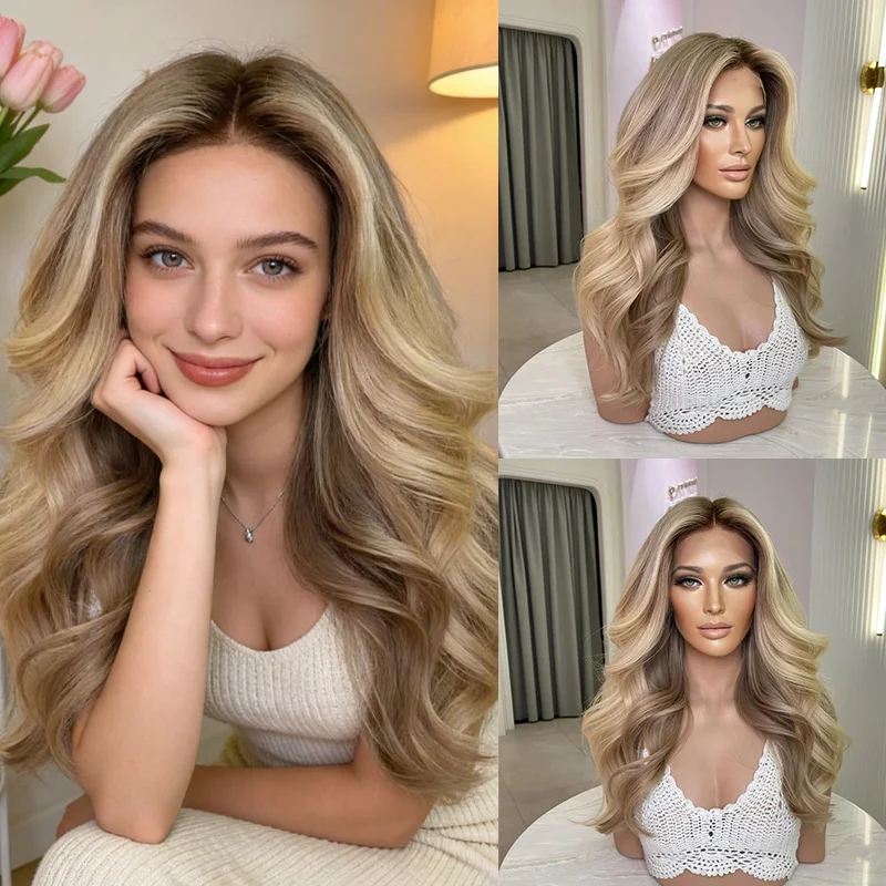 

Модный парик с кружевной передней частью, золотисто-медовые блонд-оттенки, реалистичный женский парик для косплея и повседневной носки, мягкий, как еврейский парик, 13x4 HD, 26 дюймов