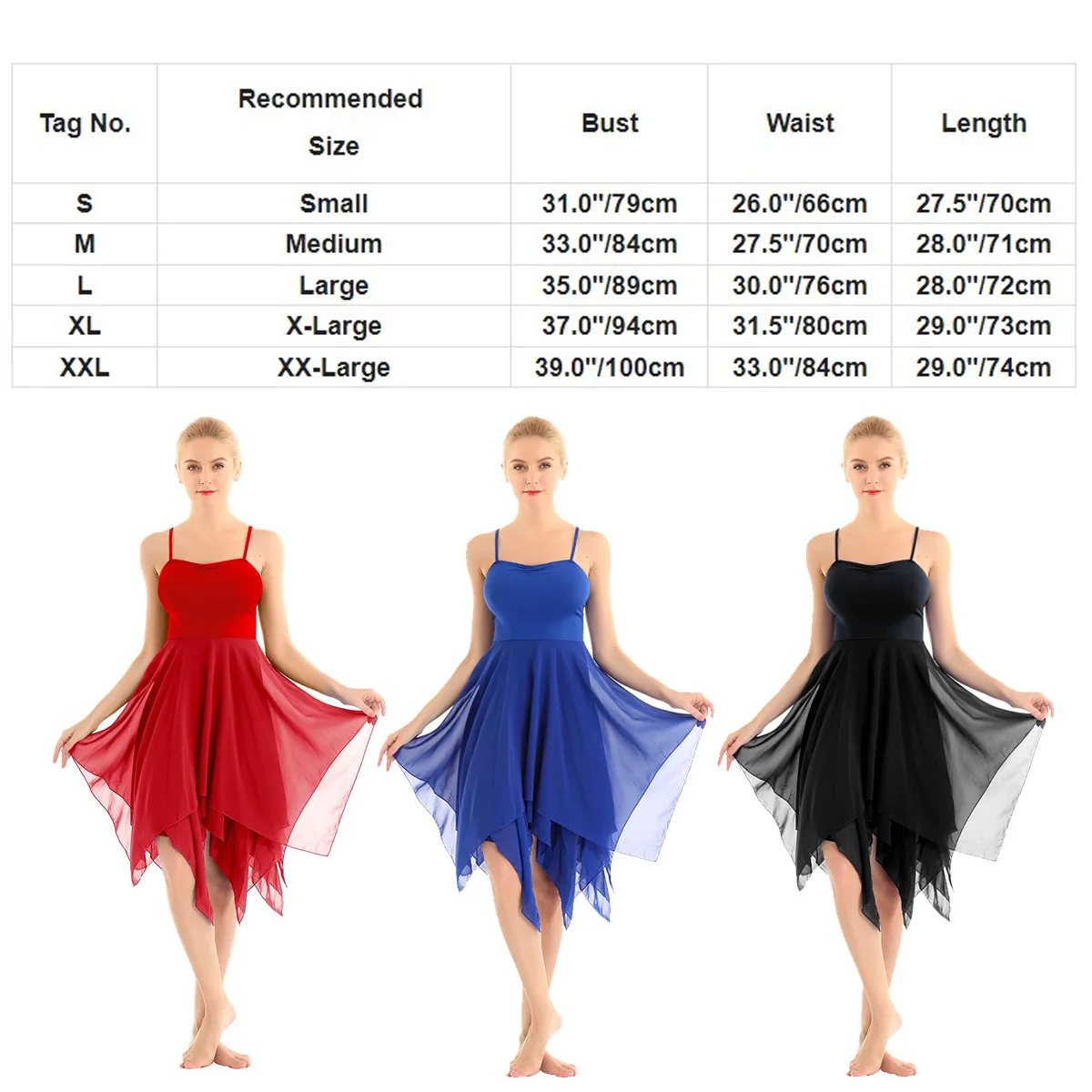 Women Lyrical Dance Costumes Chiffon Sleeveless Asymmetrical Hem Ballet Tutu Dress Ballroom Contemporary Performance Dancewear