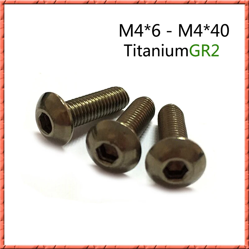 50pcs/lot M4*L pure titanium iso7380 pan button head socket screw round titanium alloy screws GR2 M4*5/6/8/10/12~22/25/30/40