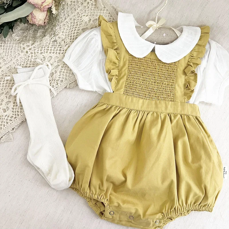 

Smocking Embroidery New Toddler Girl Dresses Baby Summer Casual Soft Girl Kids Jumpsuit Rompers Trousers For Kids Girls