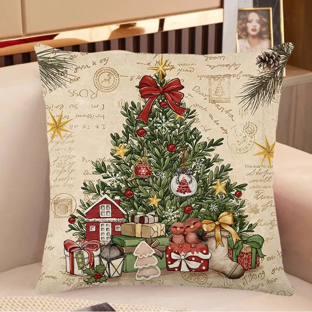 2Pcs 45x45cm Christmas Cushion Cover Luxury Cartoon Dacron Throw Pillow Case Comfortable Rectangular Santa Claus Sofa Pillowcase