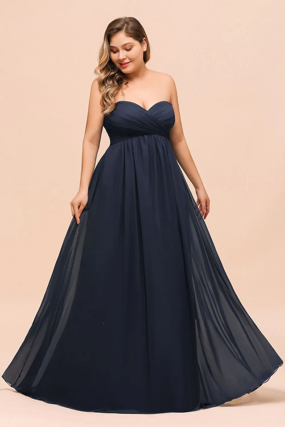 Plus Size Bridesmaid Dress Long Strapless Chiffon Sweetheart Sleeveless A Line Elegant Wedding Party Gowns Vestido Customzied