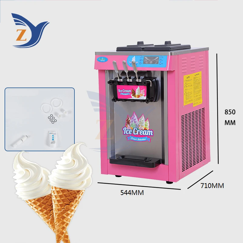 เครื่องทําไอศกรีมเดสก์ท็อปสแตนเลสนุ่มอุปกรณ์ตารางเชิงพาณิชย์ที่กําหนดเองขนาดเล็ก Stalle สามสี 20 ลิตรต่อชั่วโมง