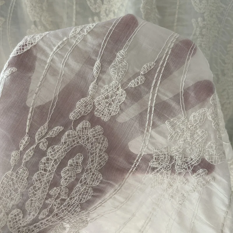 

Высокое качество, бежевая красивая кружевная ткань из тенселя с цветочной вышивкой, сделай сам, свадебное платье, аксессуары для одежды, ткань на дворе