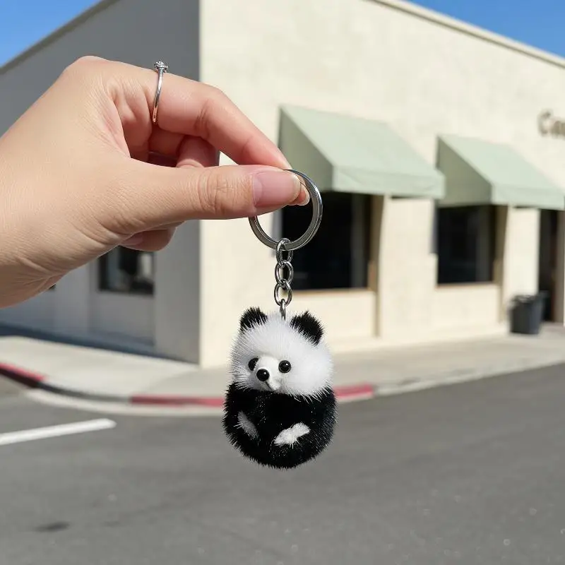 Kawaii Weicher Nerz-Panda-Schlüsselanhänger im koreanischen Stil, weißer Mini-Nerz-Anhänger, Plüsch-Stofftier, Nerz-Schlüsselring, Taschenanhänger – Detail 1