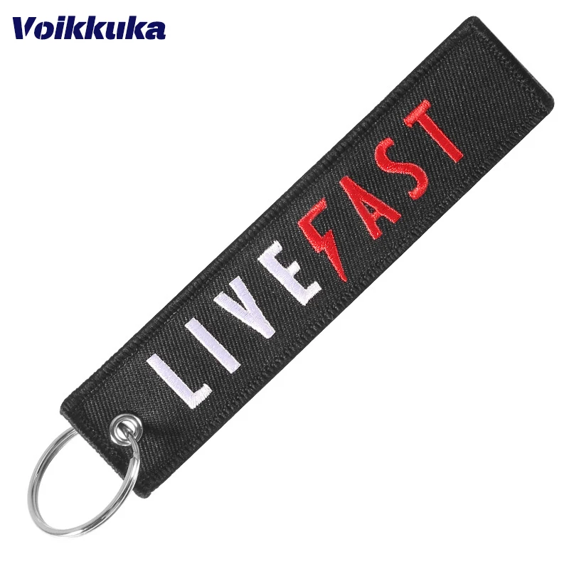 1PC 2PCS 3PCS Set Sale Both Sides Embroidery Live Fast Motorcycle Black Tag Pendant Personal Keychain Bag Accesorios