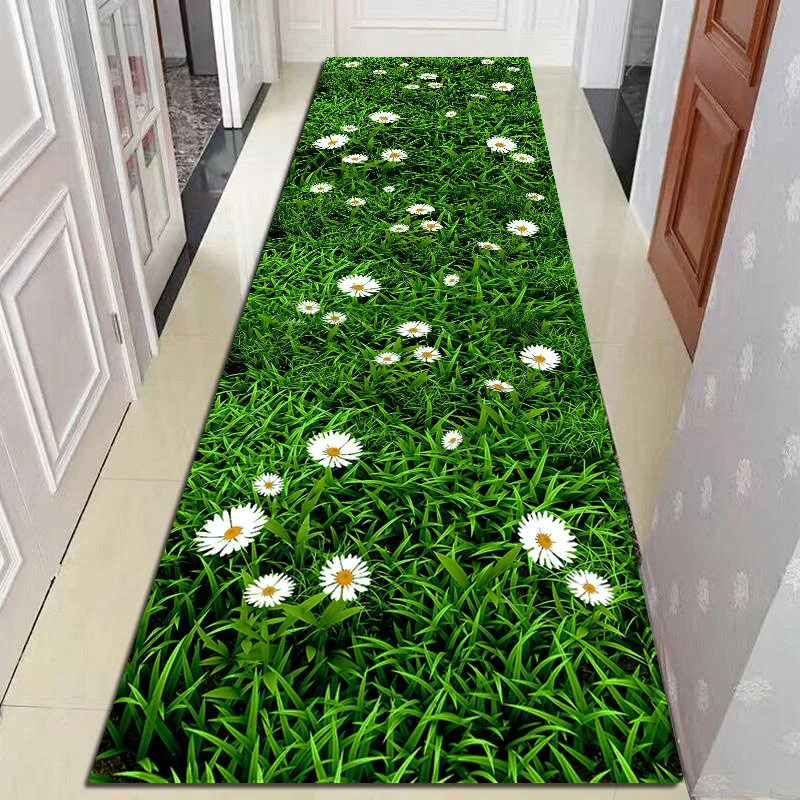 Chrysanthemum Grass Hallway Corridor Rug Carpets Flower Print Living Room Area Rug Crystal Velvet Bedroom Kitchen Mat Doormat